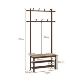 Bamboo Hall Tree Coat Rack With Bench & Shoe Storage - thumbnail 2