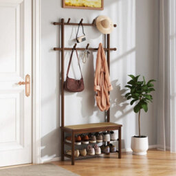 Bamboo Hall Tree Coat Rack With Bench & Shoe Storage - thumbnail 3