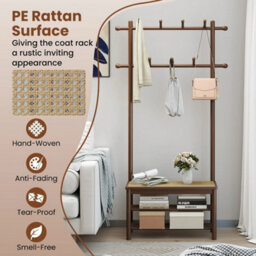 Bamboo Hall Tree Coat Rack With Bench & Shoe Storage - thumbnail 4