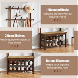 Bamboo Hall Tree Coat Rack With Bench & Shoe Storage - thumbnail 5