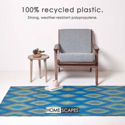 Homescapes Luxury Outdoor Rug Waterproof Reversible For Garden, 150 X 240 Cm, Green & Blue, 100% Recycled, Amber Ikat - thumbnail 3