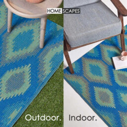 Homescapes Luxury Outdoor Rug Waterproof Reversible For Garden, 150 X 240 Cm, Green & Blue, 100% Recycled, Amber Ikat - thumbnail 5