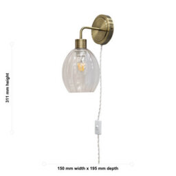 First Choice Lighting Toby - Antique Brass Plug In Wall Light With Birch Fluted Glass Shade - thumbnail 5