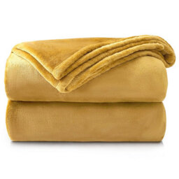 Velosso Soft Touch Luxurious Faux Mink Throw Blanket - Perfect For Bed - Sleek Decor, Minimalist Soft Weave - 150Cm X 200Cm, Ochre - thumbnail 1