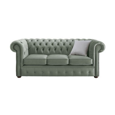 Chesterfield 3 Seater Malta Seaspray Blue Velvet Fabric Sofa In Classic Style - image 1