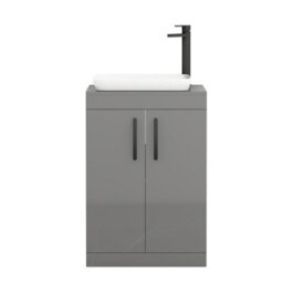 Royal Bathrooms Turin 800mm Freestanding Bathroom Vanity Unit With Sink 2 Door Indigo Grey Gloss & Qubix Countertop Basin - thumbnail 5