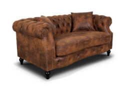 Faux Leather Suede Brown Richmond 2 Seater Chesterfield Sofa - thumbnail 4