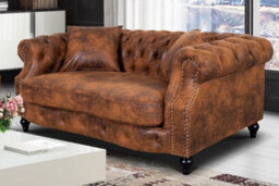 Faux Leather Suede Brown Richmond 2 Seater Chesterfield Sofa - thumbnail 2