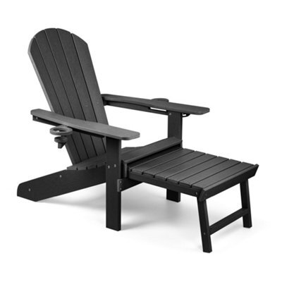 Vonhaus Black Adirondack Chair With Footrest, Reclining Garden Chair, Weather Resistant Hdpe Outdoor Armchair For Patio, Westport - image 1
