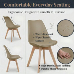 Evre Taupe Dining Chairs With Wooden Legs Pu Seat Mid Century Chairs Set Of 2 - thumbnail 5