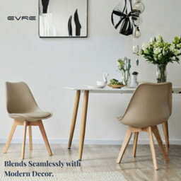 Evre Taupe Dining Chairs With Wooden Legs Pu Seat Mid Century Chairs Set Of 2 - thumbnail 8