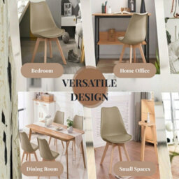 Evre Taupe Dining Chairs With Wooden Legs Pu Seat Mid Century Chairs Set Of 2 - thumbnail 6