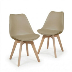 Evre Taupe Dining Chairs With Wooden Legs Pu Seat Mid Century Chairs Set Of 2 - thumbnail 1