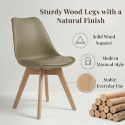 Evre Taupe Dining Chairs With Wooden Legs Pu Seat Mid Century Chairs Set Of 2 - thumbnail 4