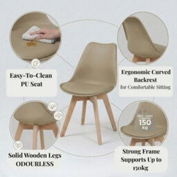 Evre Taupe Dining Chairs With Wooden Legs Pu Seat Mid Century Chairs Set Of 2 - thumbnail 3