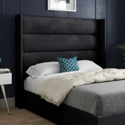Nuno Straight Winged Upholstered Soft Velvet Bed Frame - Black - thumbnail 2