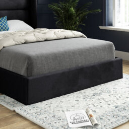 Nuno Straight Winged Upholstered Soft Velvet Bed Frame - Black - thumbnail 3