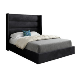 Nuno Straight Winged Upholstered Soft Velvet Bed Frame - Black - thumbnail 5