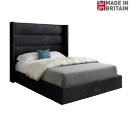 Nuno Straight Winged Upholstered Soft Velvet Bed Frame - Black - thumbnail 6