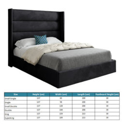 Nuno Straight Winged Upholstered Soft Velvet Bed Frame - Black - thumbnail 4