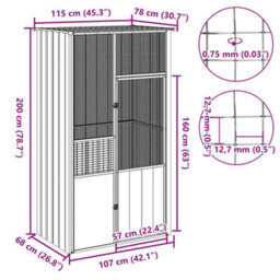 Vidaxl Bird Cage Grey 115X78X200 Cm Galvanised Steel - thumbnail 3