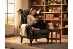 Chesterfield High Back Wing Chair Antique Olive Leather Bespoke In Queen Anne Style - thumbnail 3