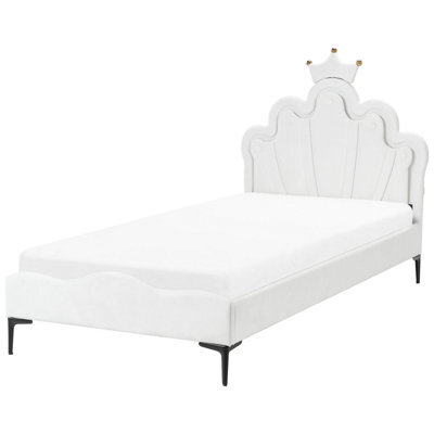 Beliani Kids Bed Crown Velvet Rubian 90 X 200 Cm (Eu Single) With Led Lights White - image 1