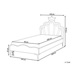 Beliani Kids Bed Crown Velvet Rubian 90 X 200 Cm (Eu Single) With Led Lights White - thumbnail 3