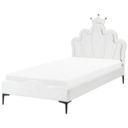 Beliani Kids Bed Crown Velvet Rubian 90 X 200 Cm (Eu Single) With Led Lights White - thumbnail 1
