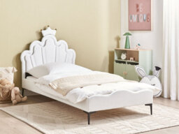 Beliani Kids Bed Crown Velvet Rubian 90 X 200 Cm (Eu Single) With Led Lights White - thumbnail 2