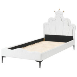 Beliani Kids Bed Crown Velvet Rubian 90 X 200 Cm (Eu Single) With Led Lights White - thumbnail 4