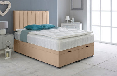 Adore Designs Portland Plush Velvet Ottoman Storage Bed, With Pillow Top Mattress - 6Ft Super King - Coffee - image 1