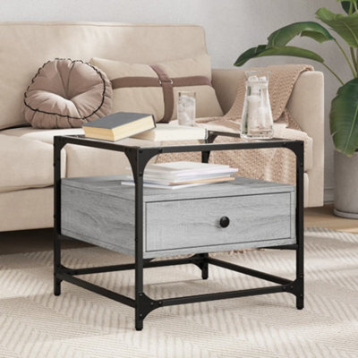 Berkfield Coffee Table With Glass Top Grey Sonoma 50X50X45 Cm Steel - image 1