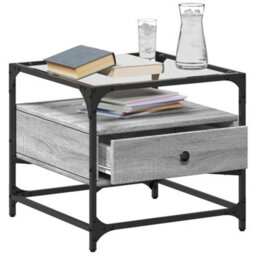 Berkfield Coffee Table With Glass Top Grey Sonoma 50X50X45 Cm Steel - thumbnail 3