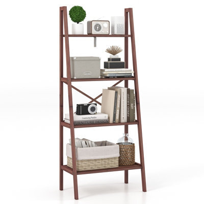 Gainoom Bamboo Coffee Ladder Bookshelf 4-Tier Freestanding Bookcase - image 1