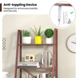 Gainoom Bamboo Coffee Ladder Bookshelf 4-Tier Freestanding Bookcase - thumbnail 6