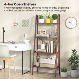 Gainoom Bamboo Coffee Ladder Bookshelf 4-Tier Freestanding Bookcase - thumbnail 7