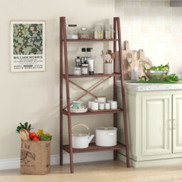 Gainoom Bamboo Coffee Ladder Bookshelf 4-Tier Freestanding Bookcase - thumbnail 4