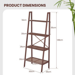 Gainoom Bamboo Coffee Ladder Bookshelf 4-Tier Freestanding Bookcase - thumbnail 2