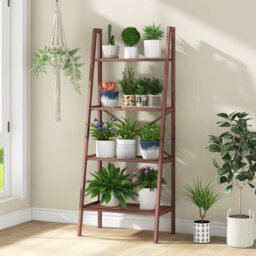 Gainoom Bamboo Coffee Ladder Bookshelf 4-Tier Freestanding Bookcase - thumbnail 3