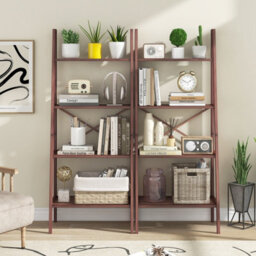 Gainoom Bamboo Coffee Ladder Bookshelf 4-Tier Freestanding Bookcase - thumbnail 9