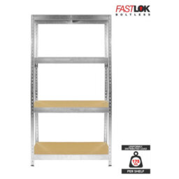 Rb Boss Garage Shelving Units Fastlok 4 Shelf Mdf Galvanised Steel (H)1600mm (W)750mm (D)350mm, Pack Of 2 - thumbnail 2