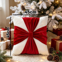Amorly 18 X 18In Christmas Red White Velvet Cushion Covers, Bow Design Throw Pillow Cases For Sofa Bed Decor, Inserts Not Included - thumbnail 3
