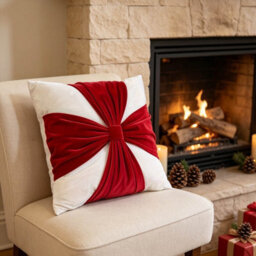 Amorly 18 X 18In Christmas Red White Velvet Cushion Covers, Bow Design Throw Pillow Cases For Sofa Bed Decor, Inserts Not Included - thumbnail 5