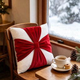 Amorly 18 X 18In Christmas Red White Velvet Cushion Covers, Bow Design Throw Pillow Cases For Sofa Bed Decor, Inserts Not Included - thumbnail 6