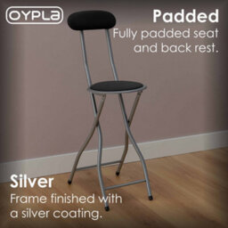 Oypla Black Padded Folding High Chair Breakfast Kitchen Bar Stool Seat - thumbnail 6