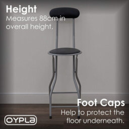 Oypla Black Padded Folding High Chair Breakfast Kitchen Bar Stool Seat - thumbnail 4