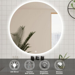 Probaty Bathrooms 700X700mm Bathroom Round Mirror With Dimmable Illuminated Led,touch Sensor Ip44,wall Mounted Backlit Vanity Mirror - thumbnail 2