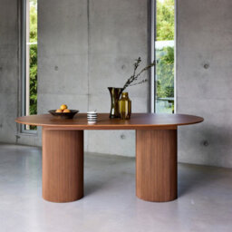 Sweeek - Oblong Dining Table Carved Wood Effect Seats 4-6 Walnut Colour 180Cm - thumbnail 3
