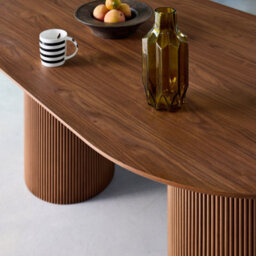 Sweeek - Oblong Dining Table Carved Wood Effect Seats 4-6 Walnut Colour 180Cm - thumbnail 4
